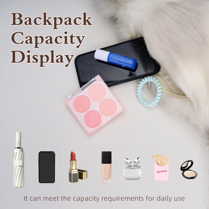 Poseable Calico Cat plush backpack capacity display with daily essentials