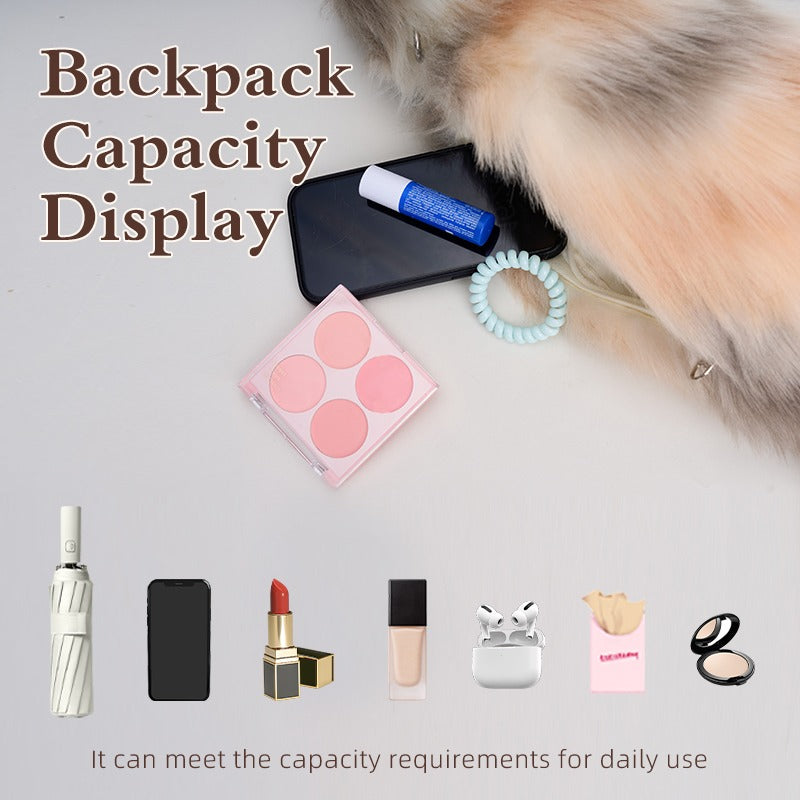 Poseable Two-Tone Ragdoll Cat plush backpack capacity display with daily essentials