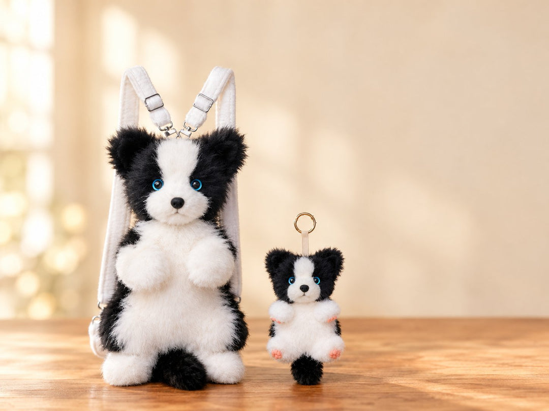 Backpack + Charm Bundle — border collie plush backpack with matching bag charm