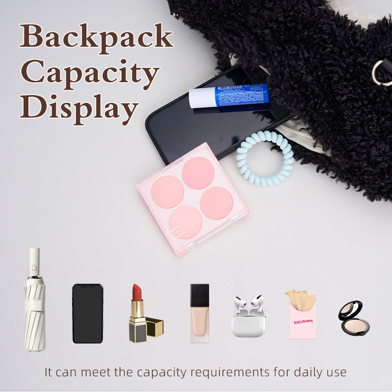 Compact Devon Rex Cat plush backpack capacity display with daily essentials
