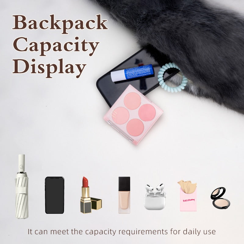 Husky plush backpack capacity display with daily essentials