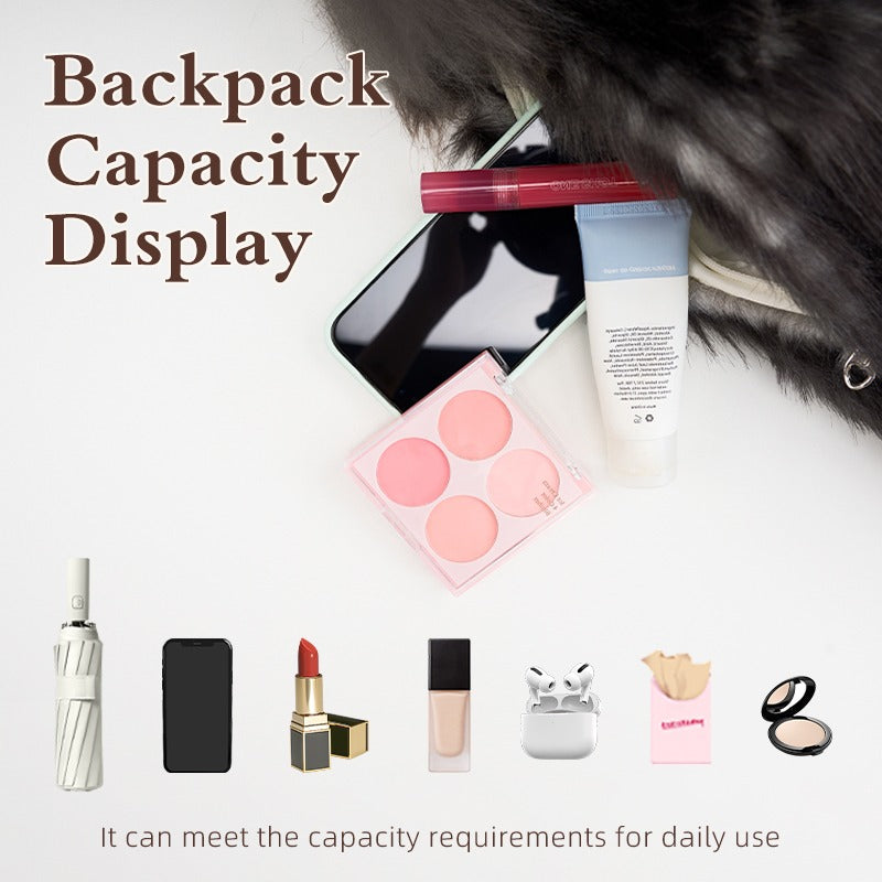 Maine Coon plush backpack capacity display with daily essentials
