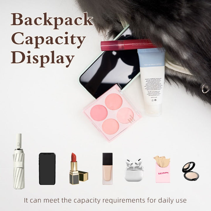 Maine Coon plush backpack capacity display with daily essentials