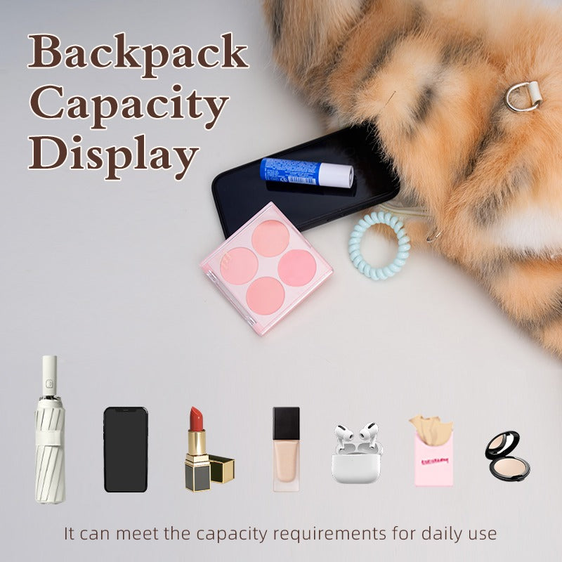 Manchurian Tiger plush backpack capacity display with daily essentials