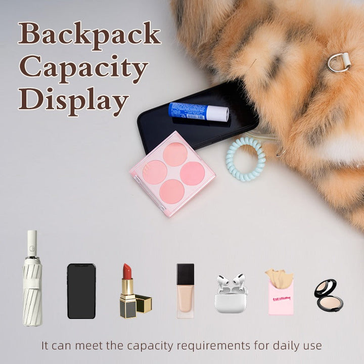 Manchurian Tiger plush backpack capacity display with daily essentials