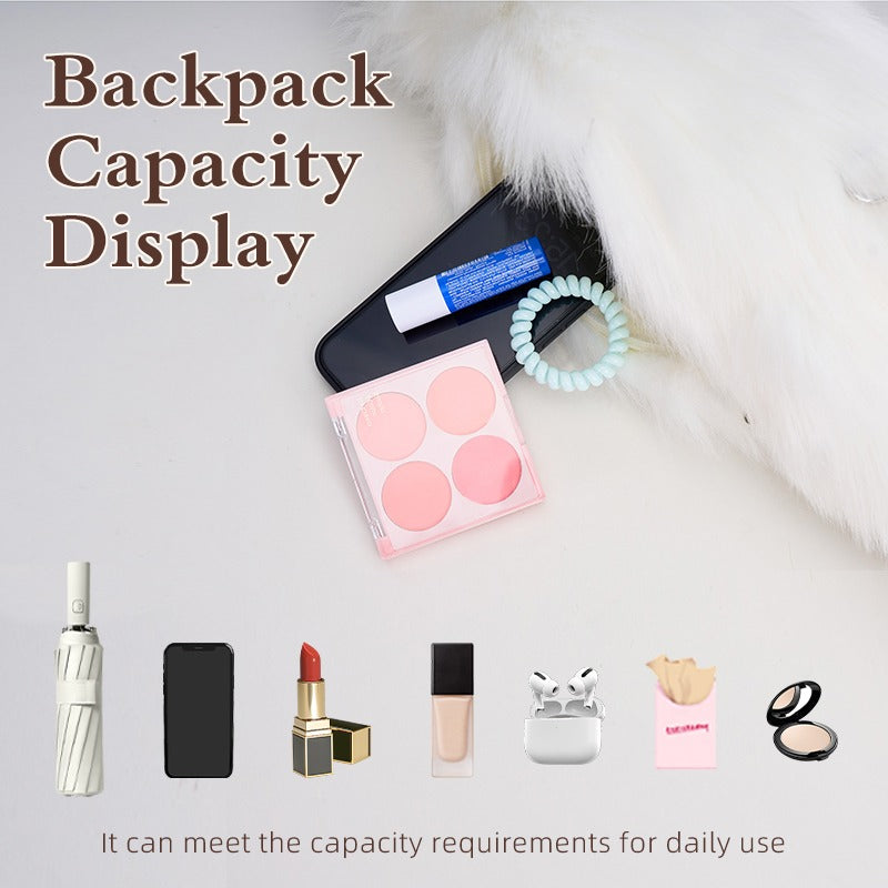 Minimalist Ragdoll Cat plush backpack capacity display with daily essentials
