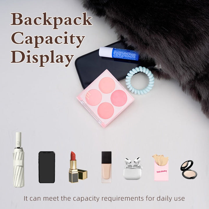Playful Husky plush backpack capacity display with daily essentials