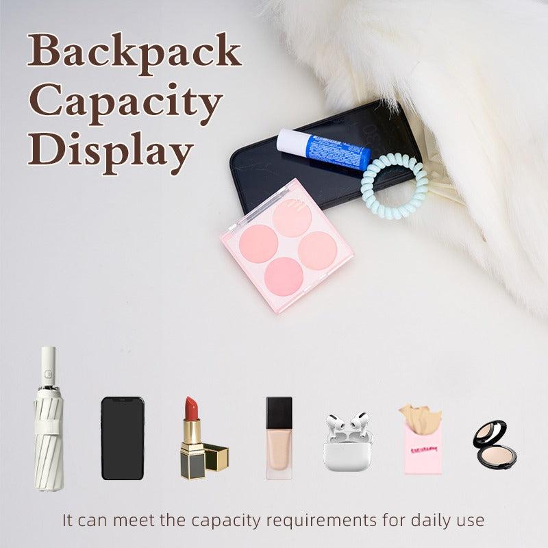 Playful Ragdoll Cat plush backpack capacity display with daily essentials