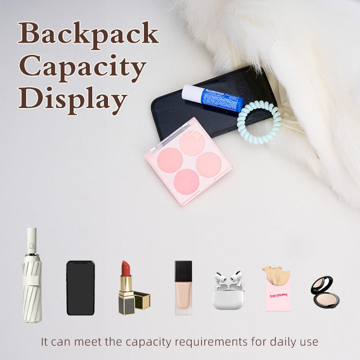 Playful Ragdoll Cat plush backpack capacity display with daily essentials