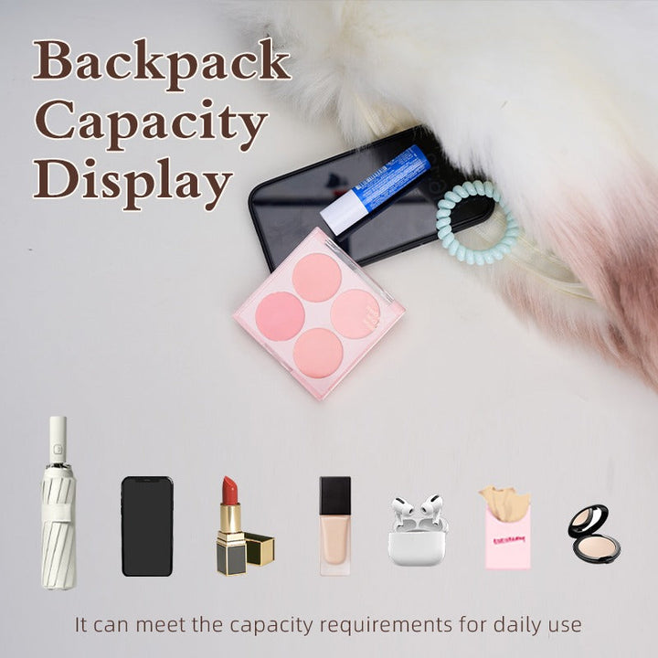 Siamese Cat plush backpack capacity display with daily essentials